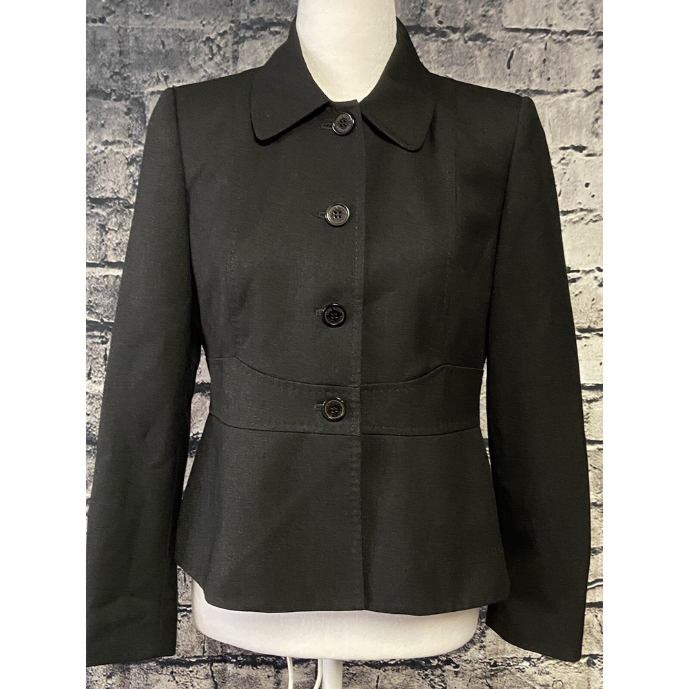 Anne Klein Suit Jacket Womens Petites 2P Black 4 Button Lined Tailored PD209B049